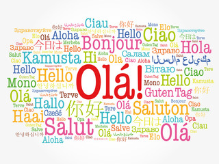 Fototapeta premium OLA (Hello Greeting in Portuguese) word cloud in different languages of the world, background concept