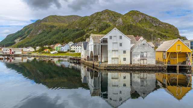 Old wooden Warehouses in the harbour of Runde