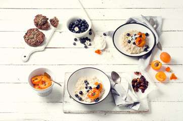 Homemade Oatmeal with blueberries and apricots