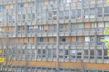 Dilapidated council flat housing block, Robin Hood Gardens, in East London