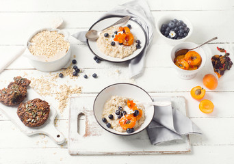 Homemade Oatmeal with blueberries and apricots