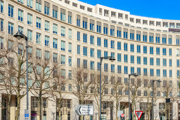 Facade of an office building on Westferry Circus in Canary Wharf, London
