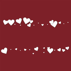 Beautiful paper hearts. Scatter lines on wine red background. Vector illustration.