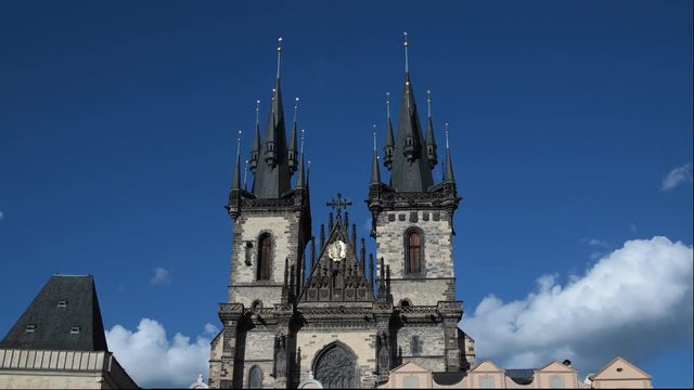 Time lapse shot The Church of Our Lady before Tyn, from Old Town Square