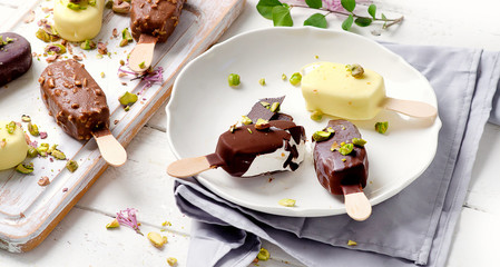 Chocolate ice cream popsicles