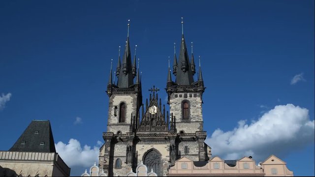 Time lapse shot The Church of Our Lady before Tyn, from Old Town Square