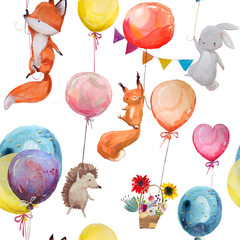 seamless pattern with animals with balloons