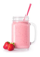 Peel and stick wall murals Milkshake strawberry smoothie isolated on white 