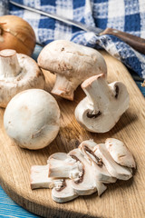 Sliced raw mushrooms.