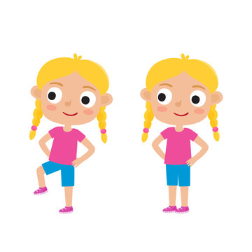 Vector illustration of blondy girl in exercise pose isolated on 