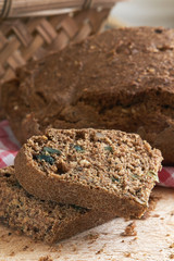 Homemade chrono diet bread on wooden cutting board