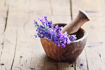 lavender flower on a rustic background, copy space.