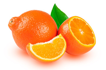 tangerine or Mineola with leaf isolated on white background