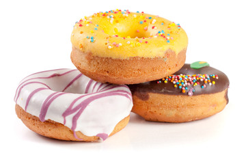 three glazed donut isolated on white background