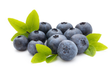 Fresh blueberries on a white background.