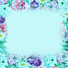 Colorful watercolor border with summer flowers.
