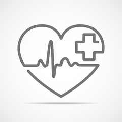 Heart with heartbeat sign and with cross. Vector illustration.