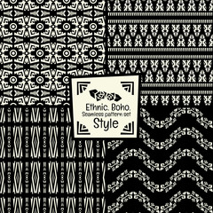 Seamless abstract vector pattern collection ethnic tribal style in monochrome