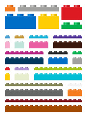 Toy building pieces in vector (easily modifiable for graphic designers)
