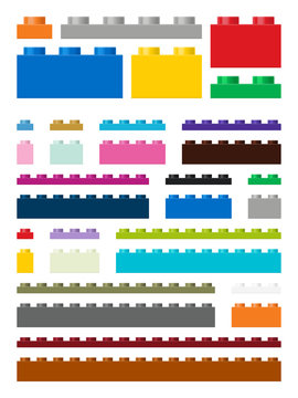 Toy building pieces in vector (easily modifiable for graphic designers)