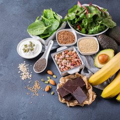 Obraz na płótnie Canvas Assortment of healthy high magnesium sources food
