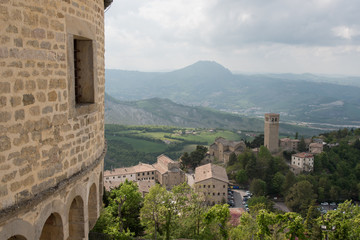 Panorama from Cagliostro fortress. Towards San Marino and Apennines. Rimini