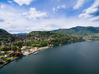 aerial photography view of Como city and lake near Milan in Italy