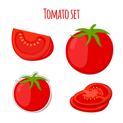 Tomato set made in cartoon flat style. Label for market