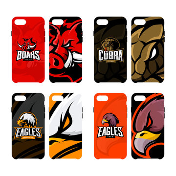 Furious boar, cobra, and eagle sport vector logo concept smart phone case. Modern professional team badge.
Premium quality wild animal, snake and bird mascot cell phone cover illustration design.