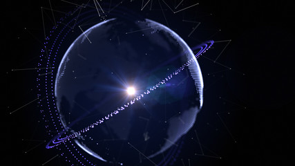 Obraz premium Futuristic 3D globe with ring and satellite