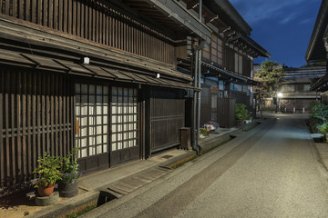 Old street at historical town Takayama in Japan