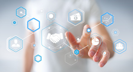 Businessman using digital presentation for partnership business 3D rendering