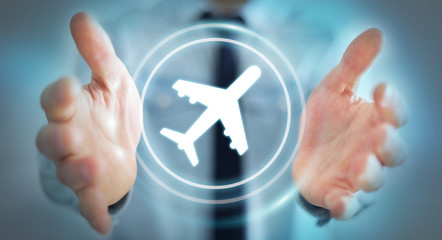 Businessman booking his flight with modern digital application 3D rendering