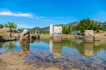Fototapeta na wymiar April 11, 2017 - Claros, Izmir province, Turkey. Claros, an ancient Greek sanctuary on the coast of Ionia, famous for a temple and oracle of Apollo