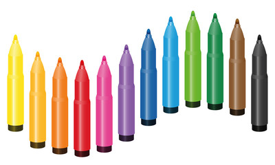 Felt tips color wave - colorful set - isolated vector illustration on white background.