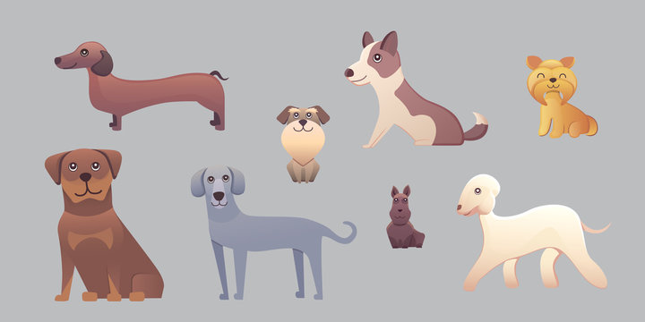 PrintDifferent type of cartoon dogs. happy dog set vector illustration.