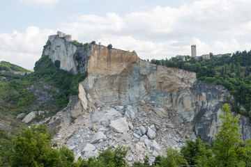 The great landslide of San Leo. Medieval village. Rimini