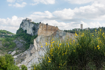 The great landslide of San Leo. Medieval village. Rimini