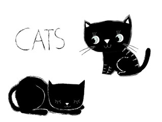 Cute vector artistic black and white cats