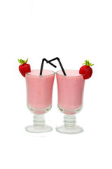 Milk strawberry cocktail with a tubule