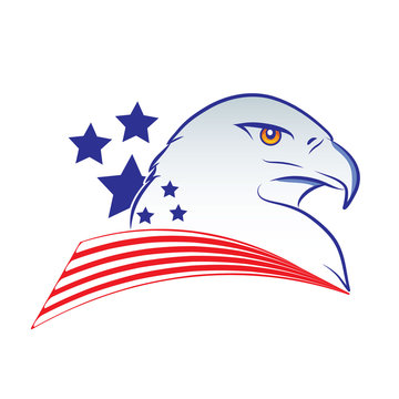 Eagle head outline vector illustration in american flag colors