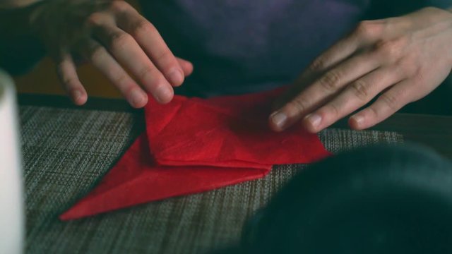 Woman making origami paper crane