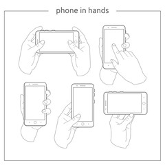 Phone in hands in different positions by lines