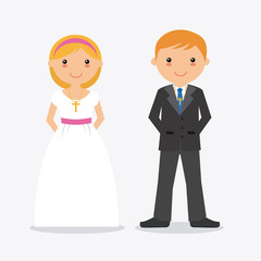 Boy and girl in communion suit. White background