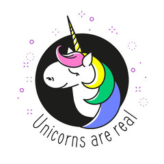 Head portrait horse sticker, patch badge. Cute magic cartoon fantasy dream symbol