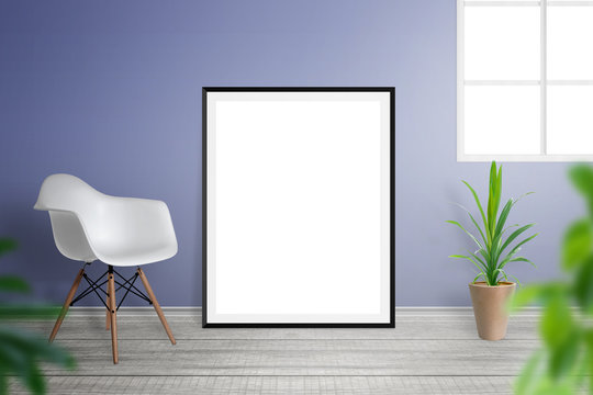 Picture frame mockup in living room interior.