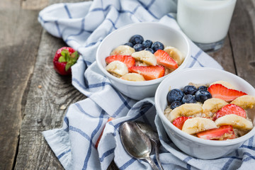 Independence day breakfast - oat meal with strawberry and blueberry