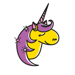 Cute magic cartoon fantasy dream symbol with glittering heart and star in his mane hair