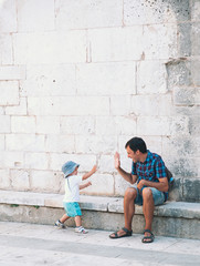 Obraz na płótnie Canvas Father and son in Zadar, Croatia.