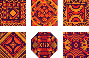 Vector color set of square African ornament